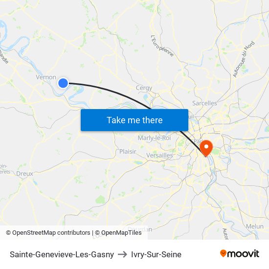 Sainte-Genevieve-Les-Gasny to Ivry-Sur-Seine map