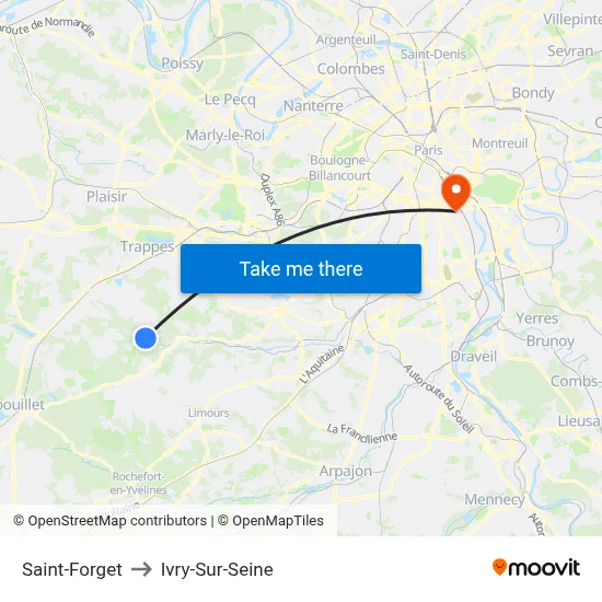 Saint-Forget to Ivry-Sur-Seine map