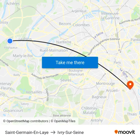 Saint-Germain-En-Laye to Ivry-Sur-Seine map