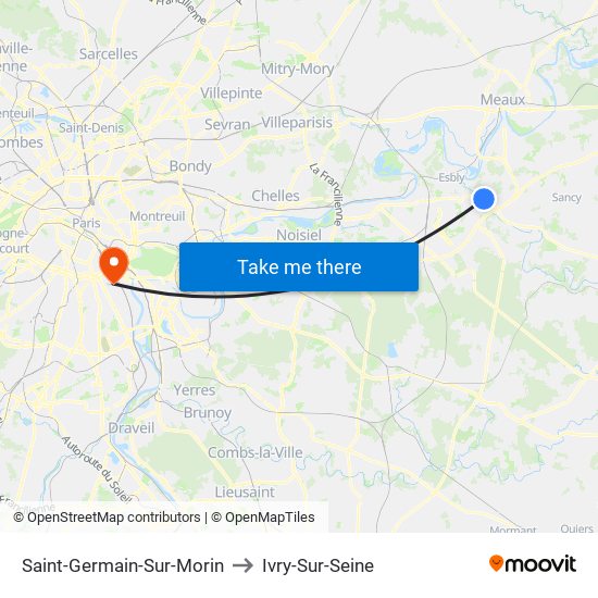 Saint-Germain-Sur-Morin to Ivry-Sur-Seine map