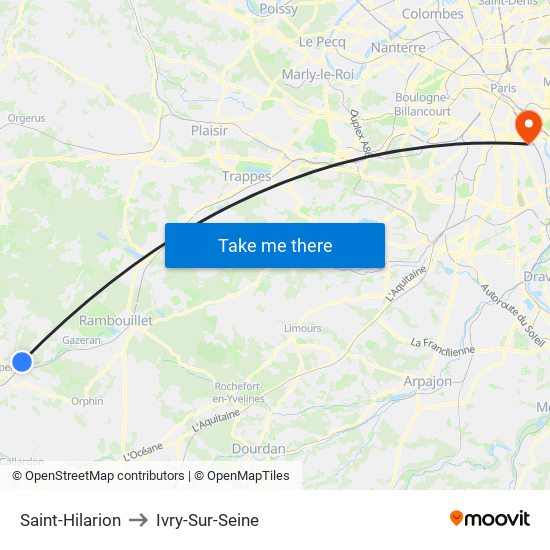 Saint-Hilarion to Ivry-Sur-Seine map