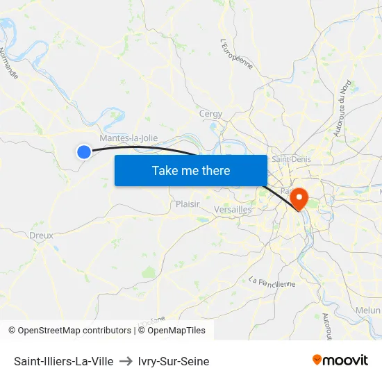 Saint-Illiers-La-Ville to Ivry-Sur-Seine map