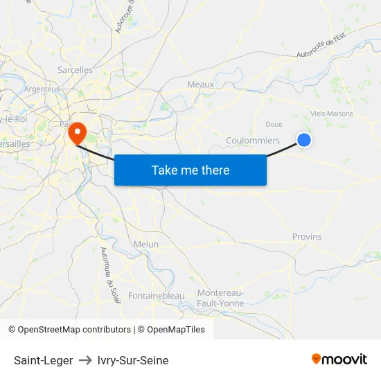 Saint-Leger to Ivry-Sur-Seine map
