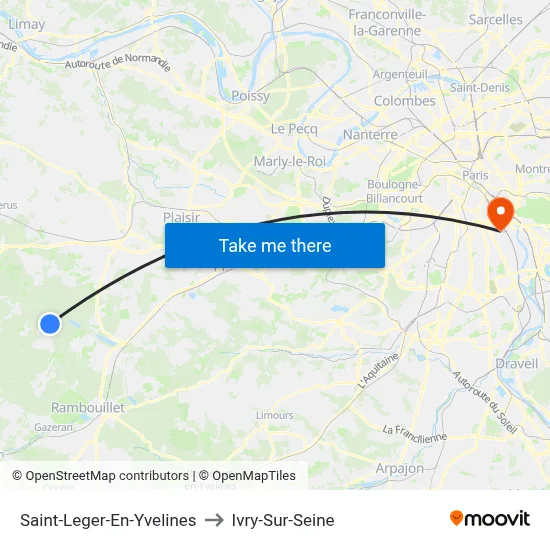 Saint-Leger-En-Yvelines to Ivry-Sur-Seine map