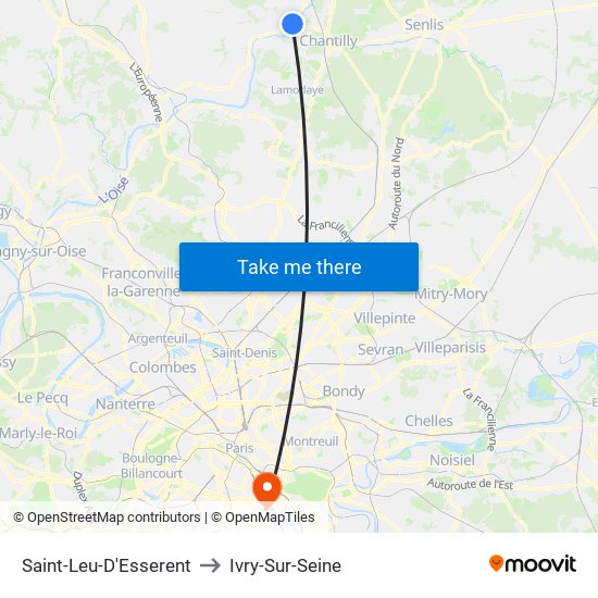 Saint-Leu-D'Esserent to Ivry-Sur-Seine map