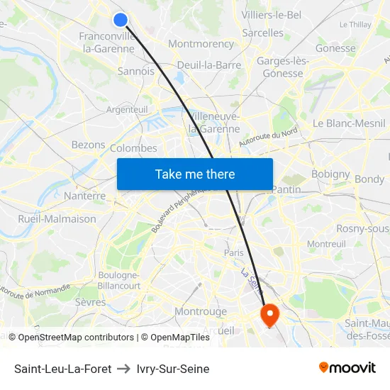 Saint-Leu-La-Foret to Ivry-Sur-Seine map