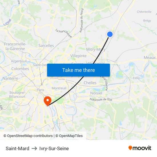 Saint-Mard to Ivry-Sur-Seine map