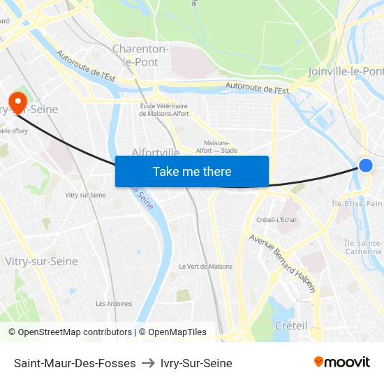 Saint-Maur-Des-Fosses to Ivry-Sur-Seine map