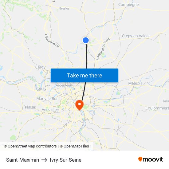 Saint-Maximin to Ivry-Sur-Seine map