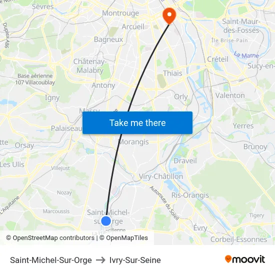 Saint-Michel-Sur-Orge to Ivry-Sur-Seine map