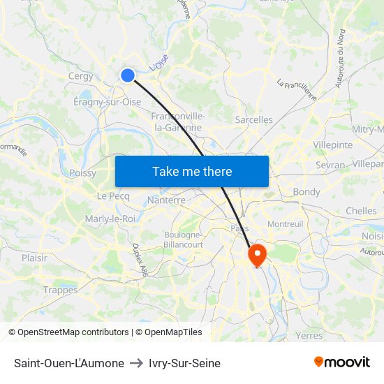 Saint-Ouen-L'Aumone to Ivry-Sur-Seine map