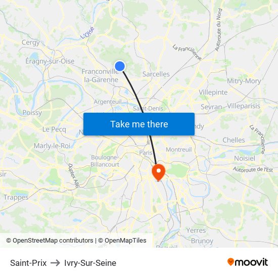 Saint-Prix to Ivry-Sur-Seine map