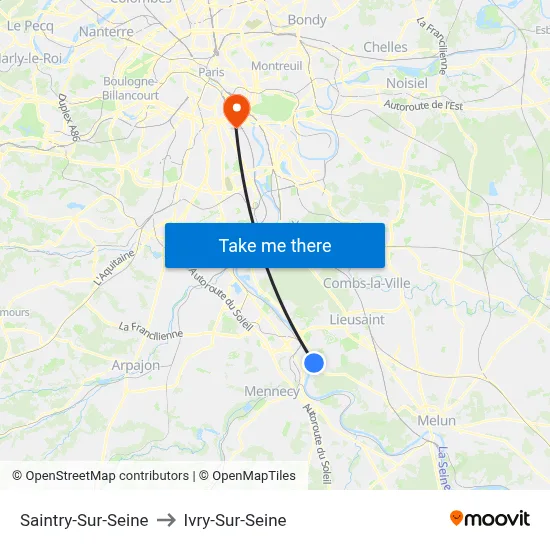 Saintry-Sur-Seine to Ivry-Sur-Seine map