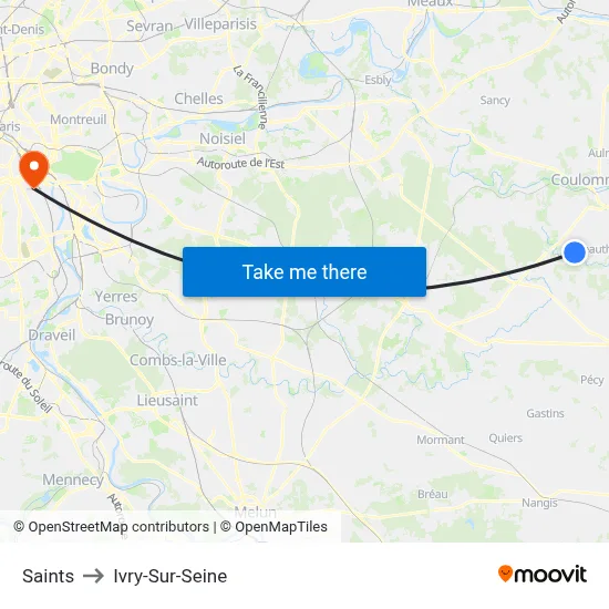 Saints to Ivry-Sur-Seine map