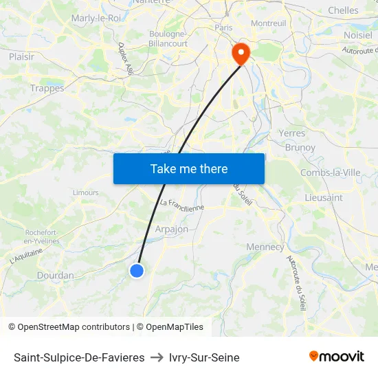 Saint-Sulpice-De-Favieres to Ivry-Sur-Seine map