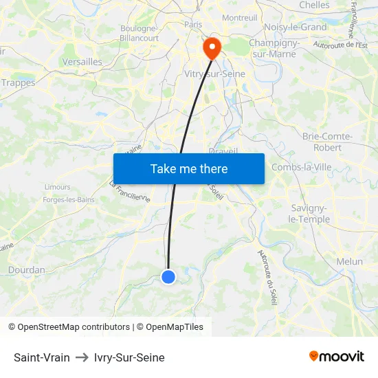 Saint-Vrain to Ivry-Sur-Seine map