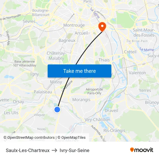 Saulx-Les-Chartreux to Ivry-Sur-Seine map