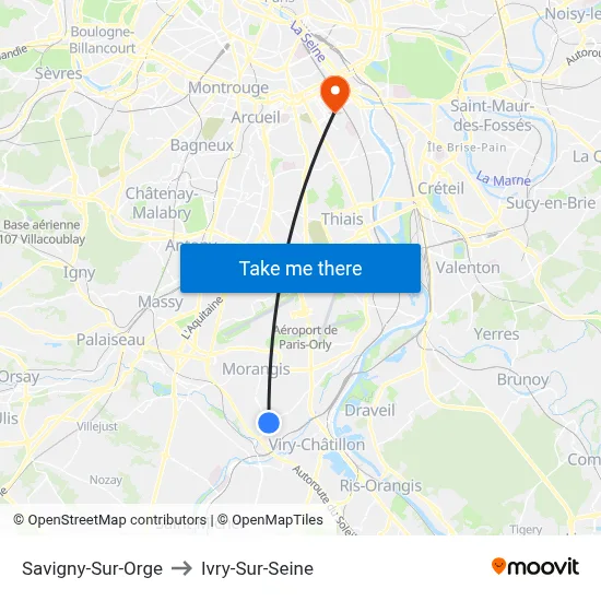 Savigny-Sur-Orge to Ivry-Sur-Seine map