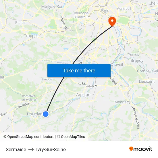 Sermaise to Ivry-Sur-Seine map