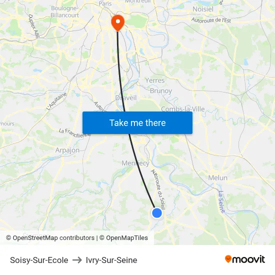 Soisy-Sur-Ecole to Ivry-Sur-Seine map