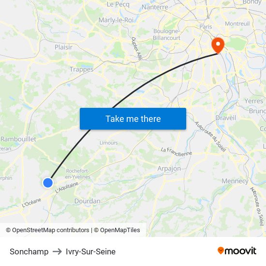 Sonchamp to Ivry-Sur-Seine map