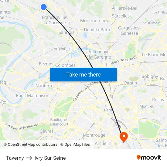 Taverny to Ivry-Sur-Seine map