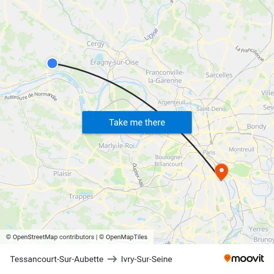Tessancourt-Sur-Aubette to Ivry-Sur-Seine map