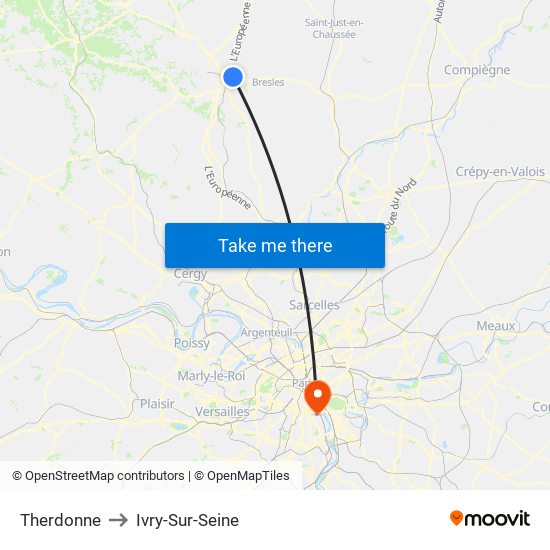 Therdonne to Ivry-Sur-Seine map