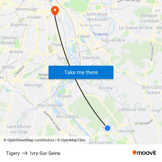 Tigery to Ivry-Sur-Seine map