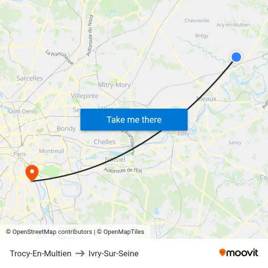 Trocy-En-Multien to Ivry-Sur-Seine map