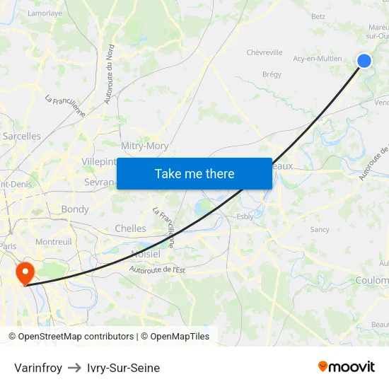 Varinfroy to Ivry-Sur-Seine map