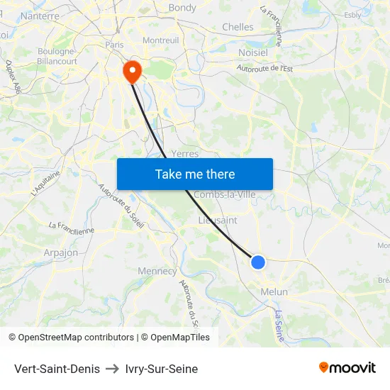Vert-Saint-Denis to Ivry-Sur-Seine map