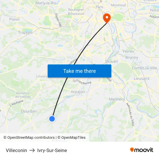 Villeconin to Ivry-Sur-Seine map