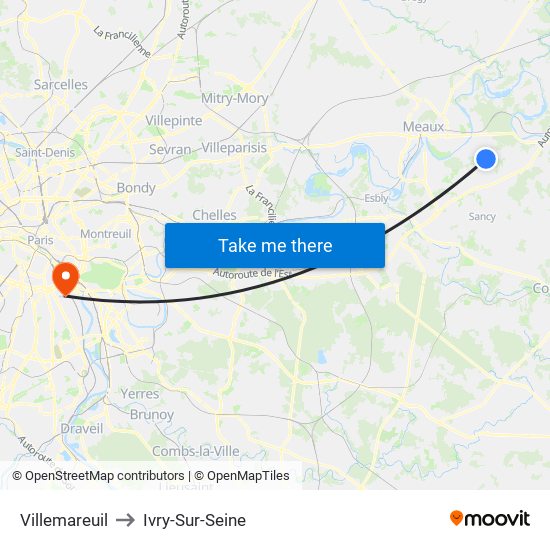 Villemareuil to Ivry-Sur-Seine map