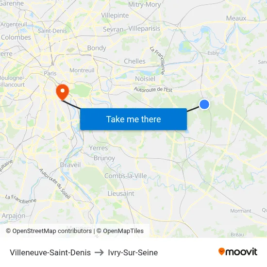Villeneuve-Saint-Denis to Ivry-Sur-Seine map