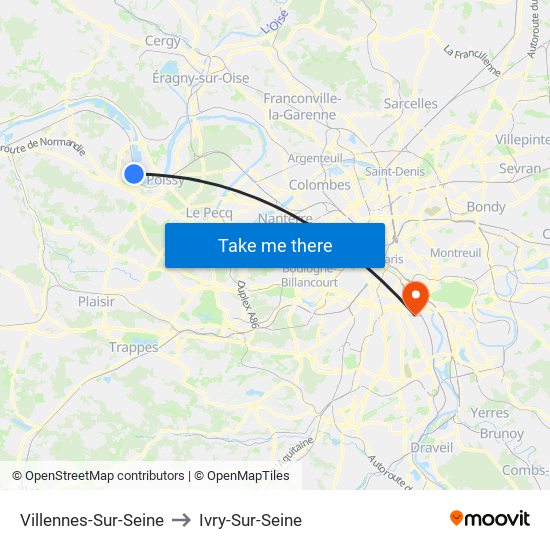 Villennes-Sur-Seine to Ivry-Sur-Seine map
