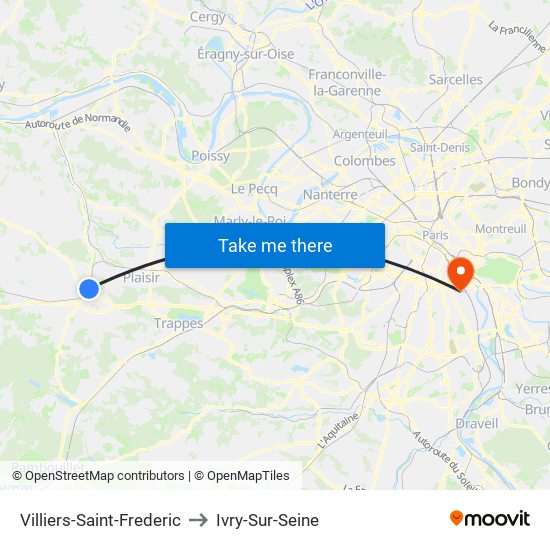Villiers-Saint-Frederic to Ivry-Sur-Seine map