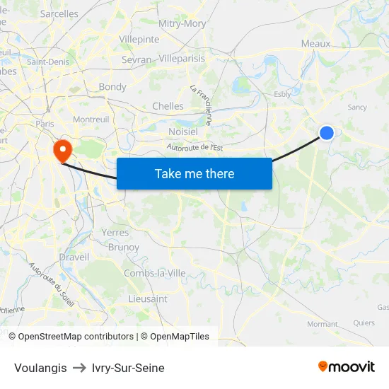 Voulangis to Ivry-Sur-Seine map