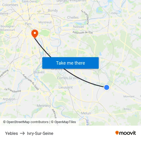 Yebles to Ivry-Sur-Seine map