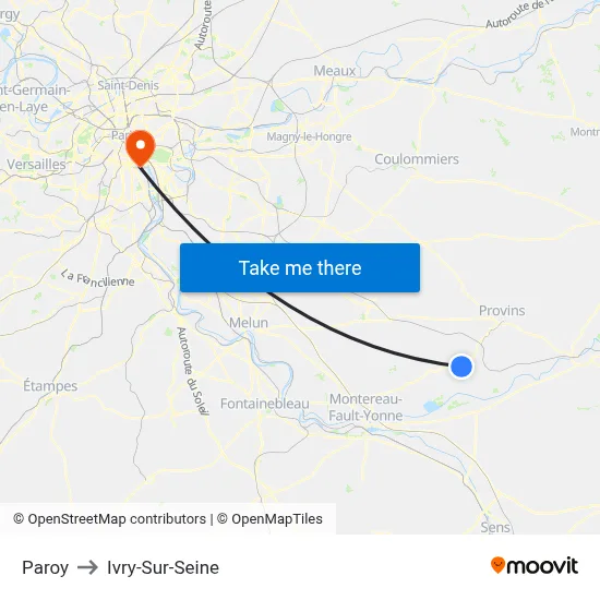 Paroy to Ivry-Sur-Seine map