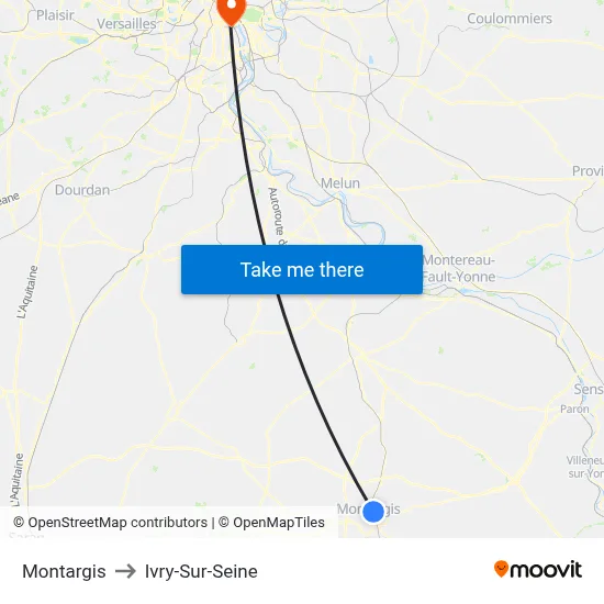 Montargis to Ivry-Sur-Seine map