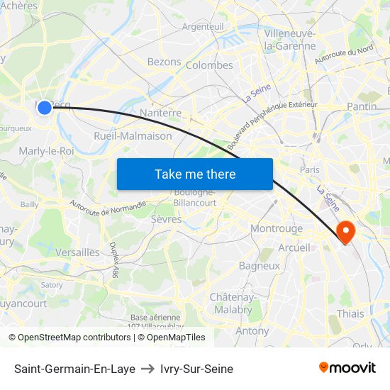 Saint-Germain-En-Laye to Ivry-Sur-Seine map