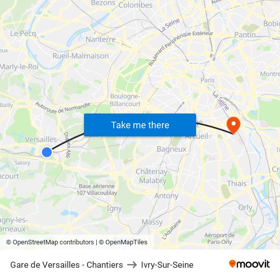 Gare de Versailles - Chantiers to Ivry-Sur-Seine map