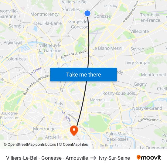 Villiers-Le-Bel - Gonesse - Arnouville to Ivry-Sur-Seine map