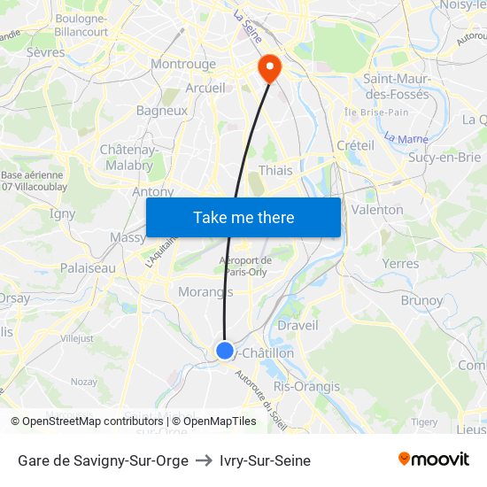 Gare de Savigny-Sur-Orge to Ivry-Sur-Seine map