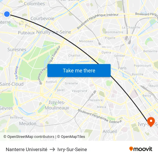 Nanterre Université to Ivry-Sur-Seine map