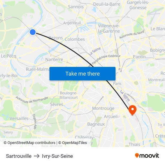 Sartrouville to Ivry-Sur-Seine map