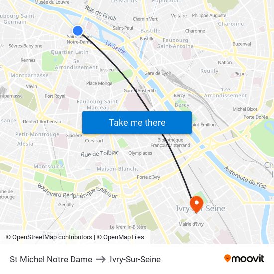 St Michel Notre Dame to Ivry-Sur-Seine map