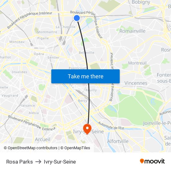 Rosa Parks to Ivry-Sur-Seine map
