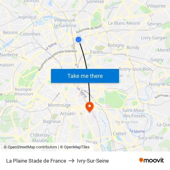 La Plaine Stade de France to Ivry-Sur-Seine map
